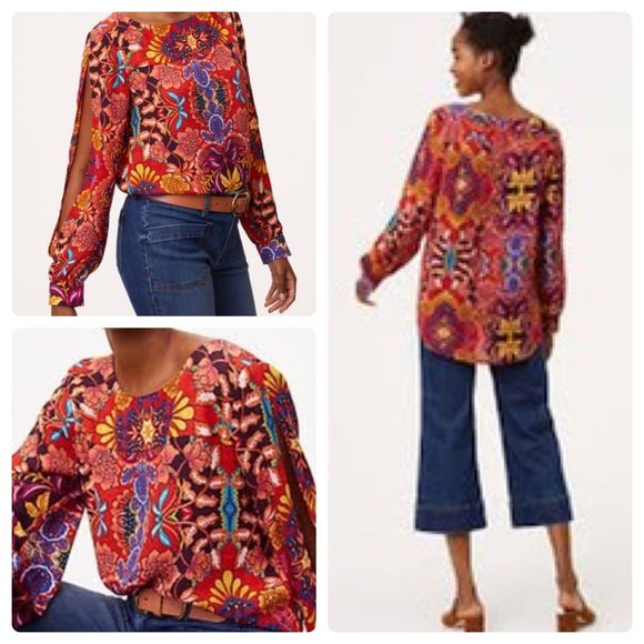 LOFT Tops - Fantasy Floral Split Sleeve Blouse XXSP Loft
